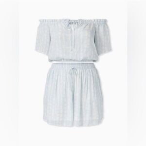 Torrid Light Blue Tye-Dye Gauze Crop Top & Draw String Short Set Size 1X